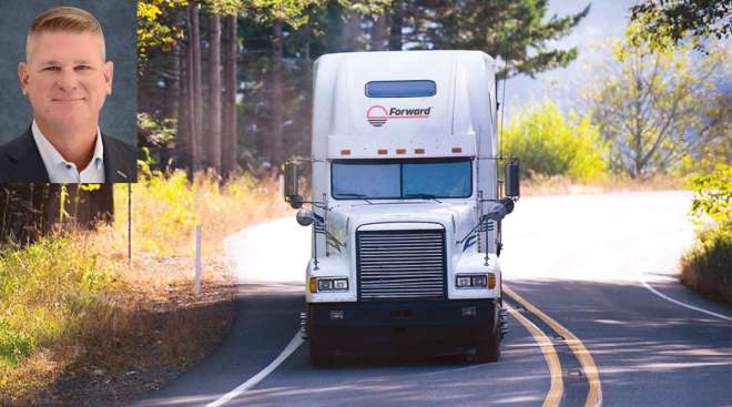 Forward Air truck and image of new CEO Shawn Stewart