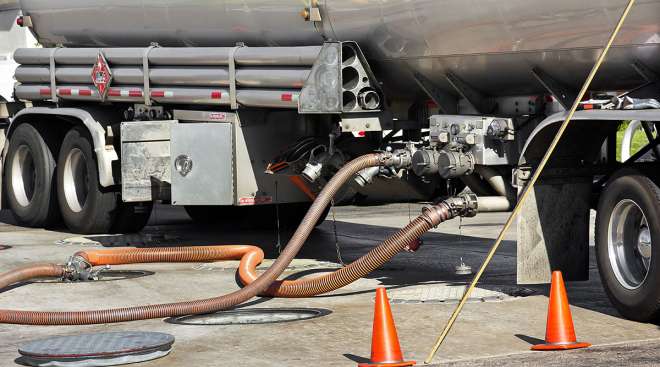 Fuel tanker at filling station