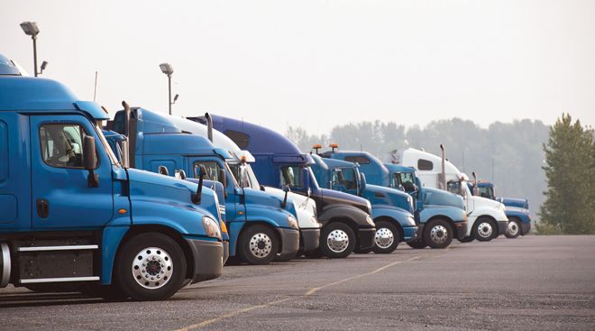 Trucks parked at a truck stop