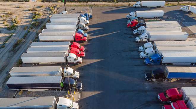 Trucks parked at a truck stop