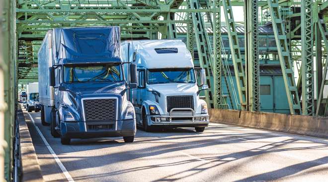 Trucks on bridge