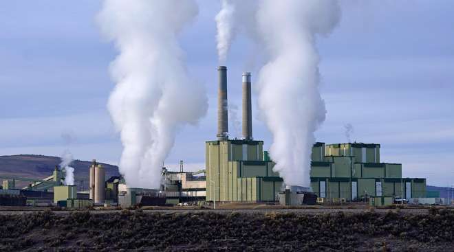 Steam from a coal-fired power plant