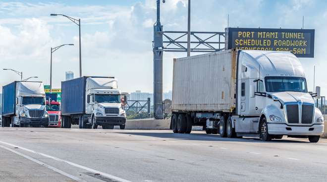 Trucks on road