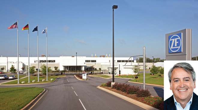 ZF plant in South Carolina with inset of Ramiro Gutierrez